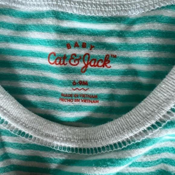 Cat and jack teal striped romper size 6-9 months GUC - Picture 2 of 2